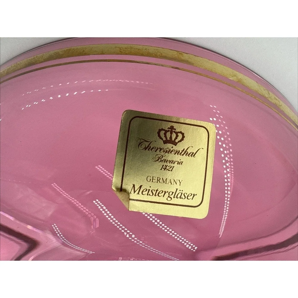 VTG Theresienthal Germany Cranberry‎ Crystal Footed Bowl Gold Gilt